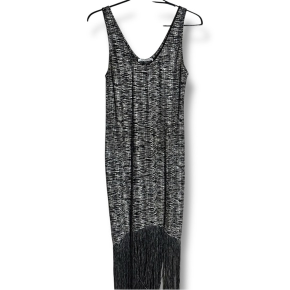 Zara Trafaluc Chic Black and White Knit Sleeveless High-Low Fringe Midi Dress - Picture 15 of 16